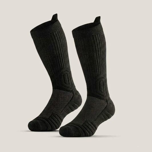 Pair of black SlabProof Knee High work socks with cushioned ribbed soles