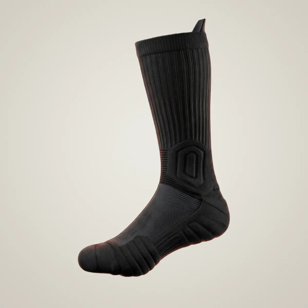 The SlabProof Knee High sock from the side: vented mesh on top, cushion where the foot takes the hit