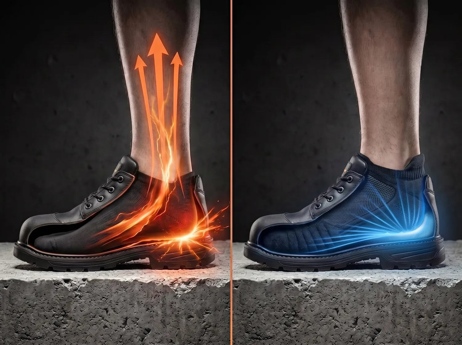 A regular sock against the SlabProof Low Cut sock inside a safety shoe