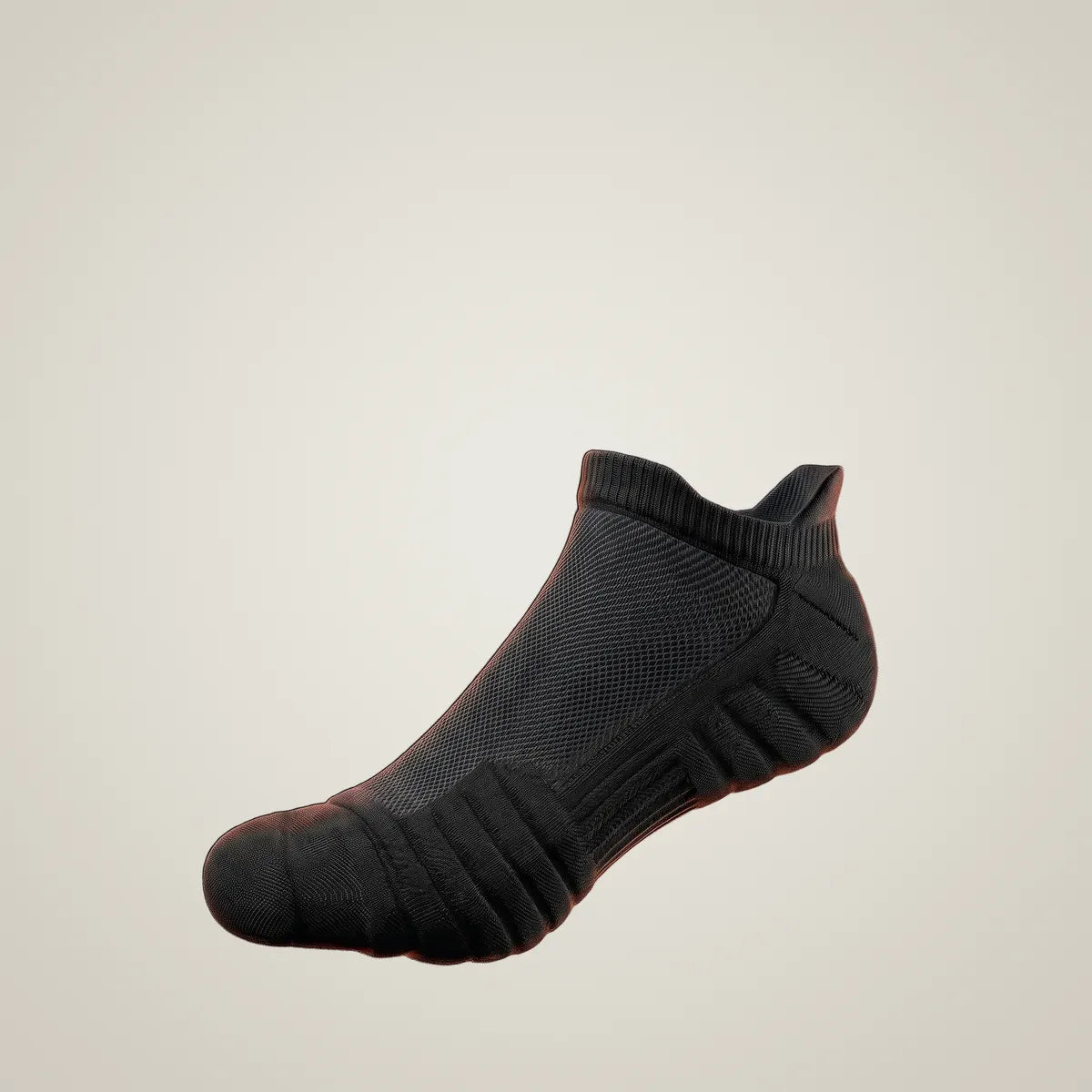 The SlabProof Low Cut sock from the side: vented mesh on top, cushion where the foot takes the hit